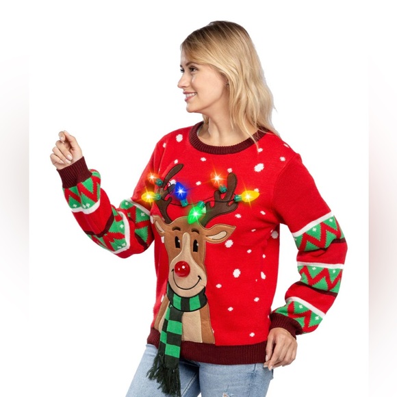 joyin | Sweaters | Joyin Red Reindeer Light Up Led Ugly Christmas ...